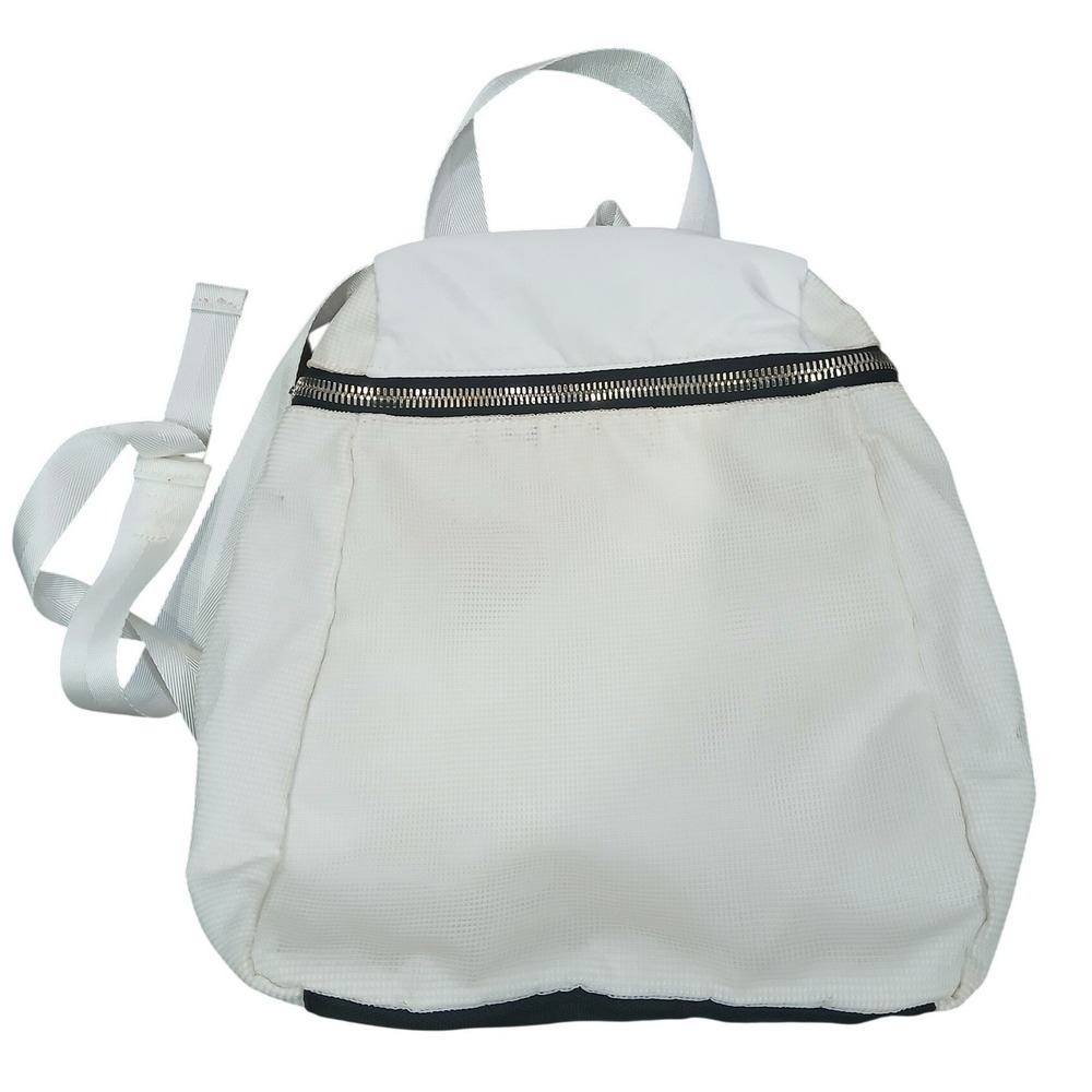Athleta White Mesh Nylon Mini Backpack Sporty Gym Bag Adjustable Straps